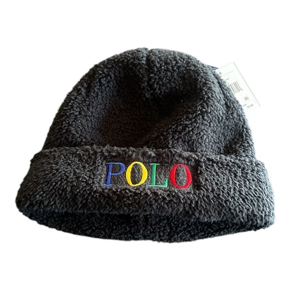 NWOT Polo Ralph Lauren Youth Hat Black Polo Logo Script Multicolor Beanie